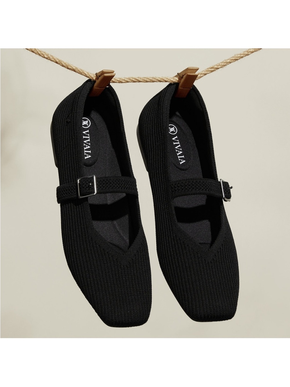 VIVAIA Black Margot Mary Jane Knit Flats